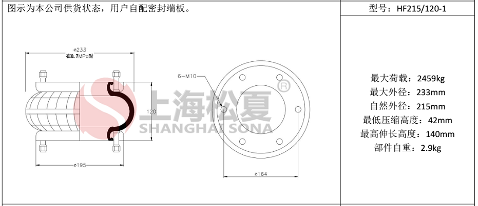 HF215/120-1法蘭式橡膠空氣彈簧，糾偏氣囊